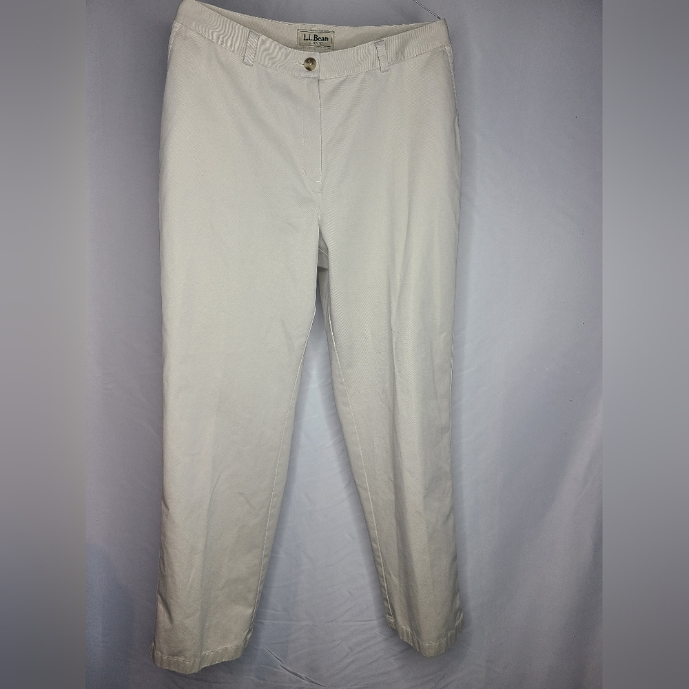 L.L.Bean Curvy Fit Chino Pants 12 Cream Preppy Golf Travel Classic